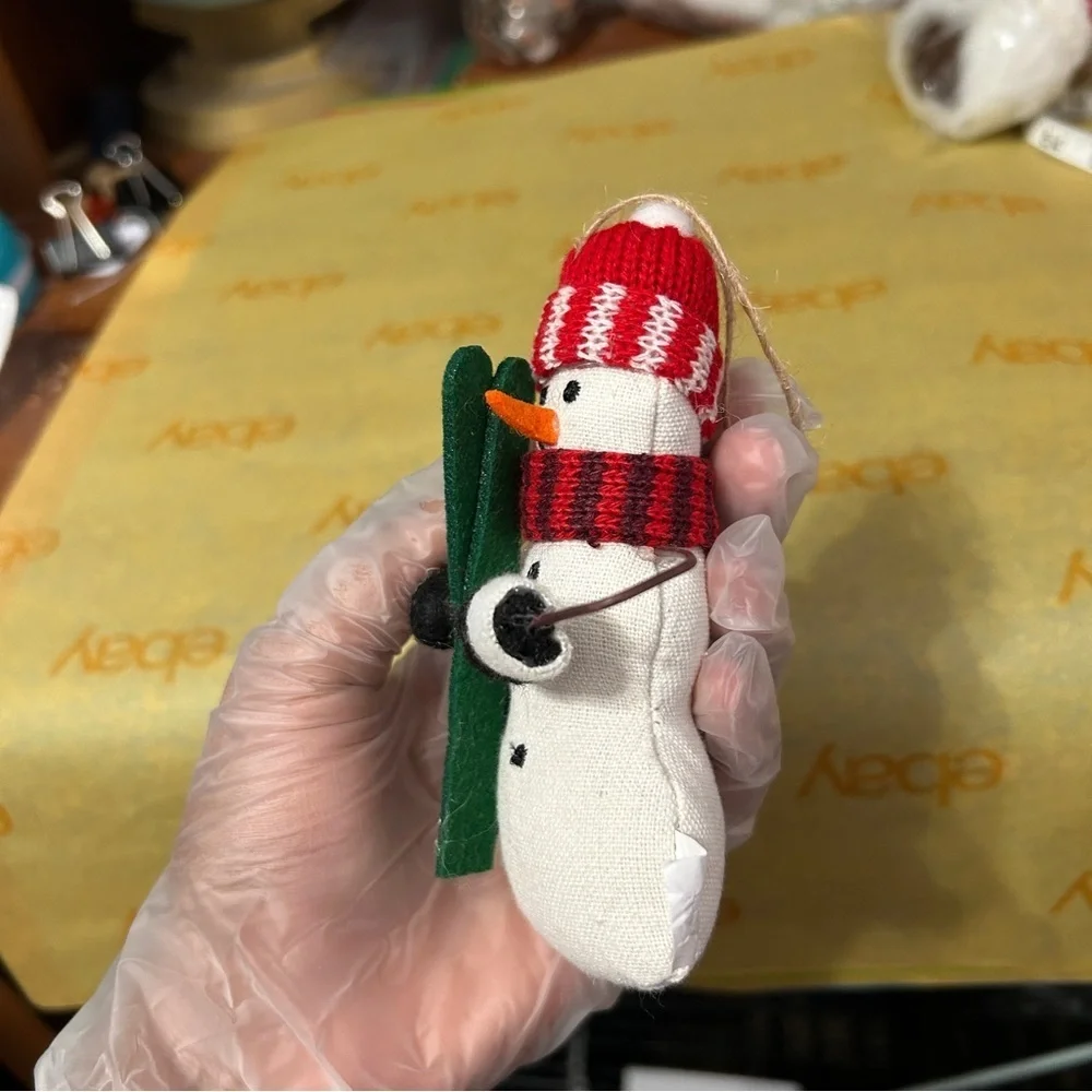 Snowman With Skis Plush Festive Christmas Ornament - “Liana”
